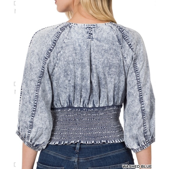 ZENANA OUTFITTERS SMOCKED CROP TOP - Picture 4 of 5